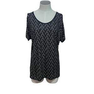 Michael Kors Womens Black Cold Shoulder Short Sleeve Studded Y2K Top Sz S